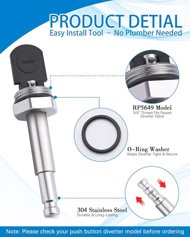 OrgCreator Renovation RP5649 Push Button Diverter for Delta Single Handle Tub & Shower Valve, 304 Stainless Steel Core with Installation Tool, Replaces RP5649 - Image 3